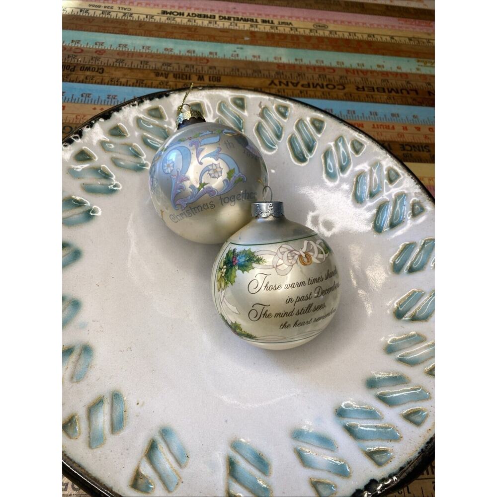 Hallmark 1979 1978 25th Anniversary Together Glass Ball Christmas Ornament Lot 2